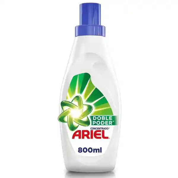 Ariel Doble Poder Detergente Líquido Concentrado Para Lavar Ropa Blanca y de Color 800ml