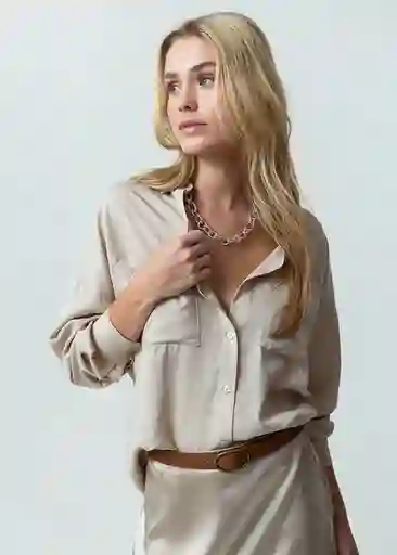 Camisa Elizza Mujer Crudo Pluma Medio Talla M/L 412G344 Naf Naf