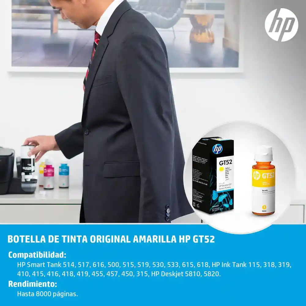 Hp Tinta en Botella Gt52 Amarilla 70 mL