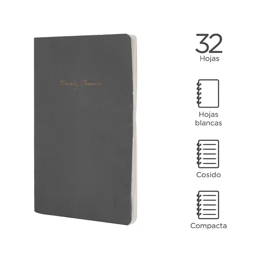 Cuaderno Estampado Con Plan Semanal Negro 32 Hojas Miniso