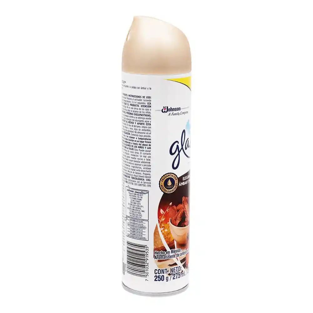 Glade Aromatizante Aerosol elegancia de ámbar y madera, 275ml