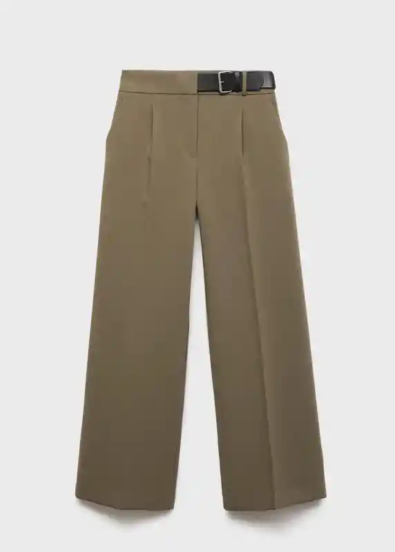 Pantalón Cinto Khaki Talla 40 Mujer Mango