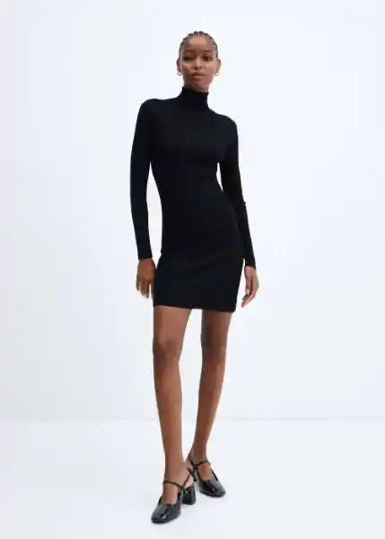 Vestido Goletas Negro Talla M Mujer Mango