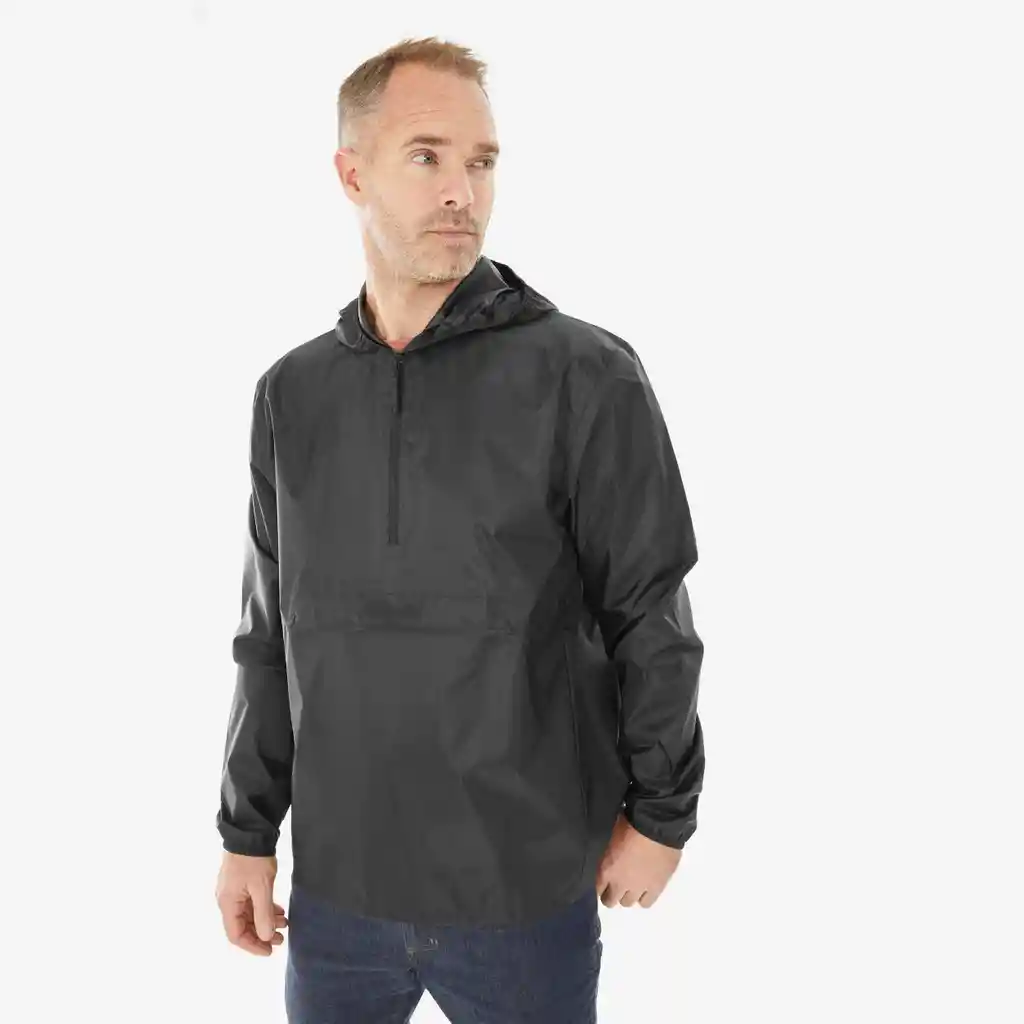 Chaqueta Impermeable de Senderismo Cierre Medio Para Hombre Quechua - Negro