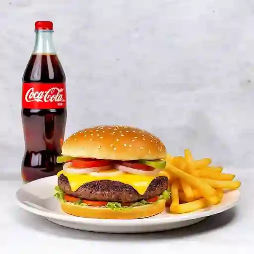 Gaucha Burger con Papas y Coke.