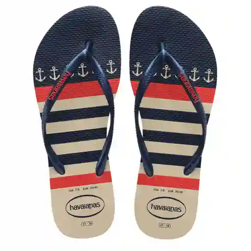Sandalias Havaianas Slim Nautical Mujer Beige/azul Talla 35/36