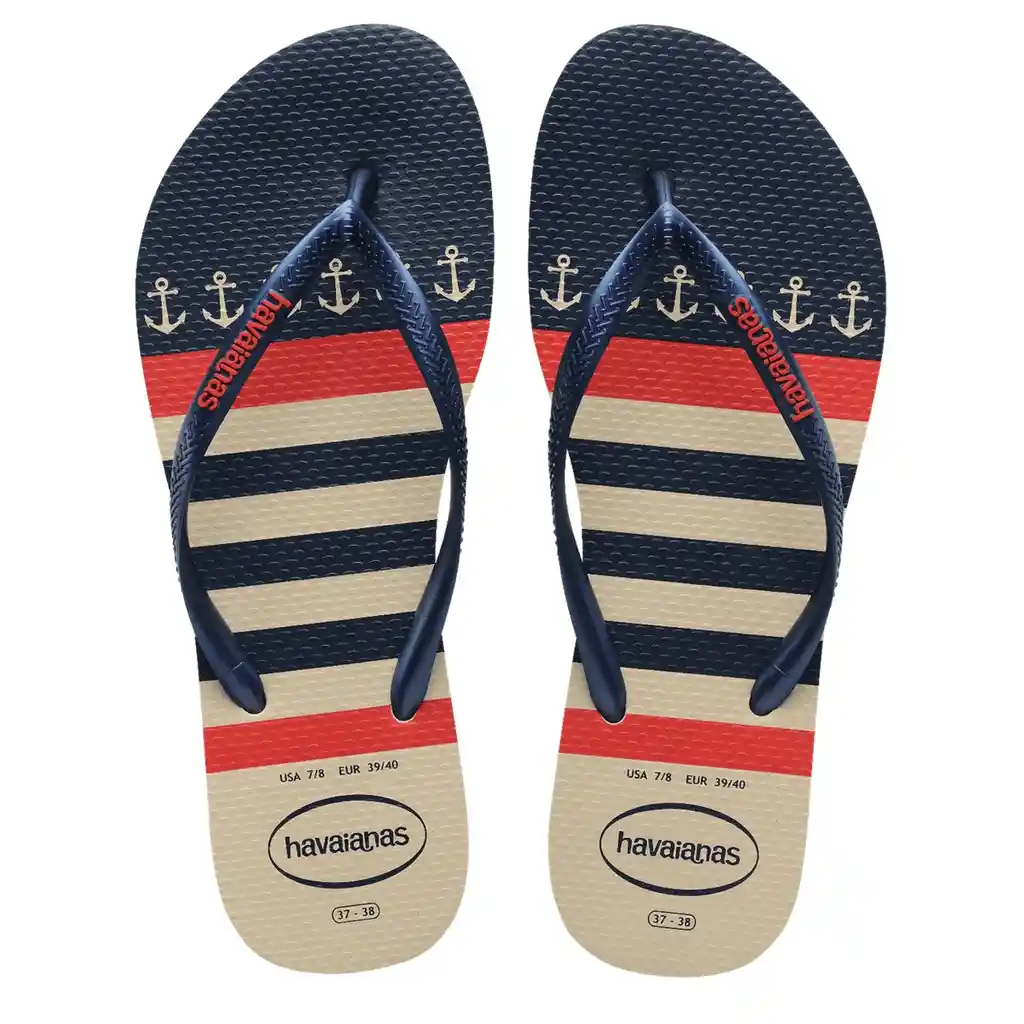 Sandalias Havaianas Slim Nautical Mujer Beige/azul Talla 35/36