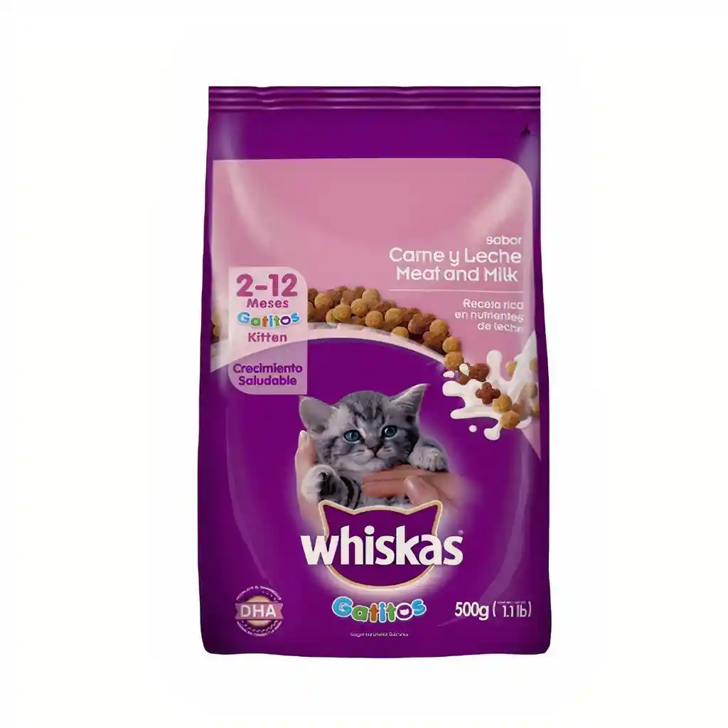 Whiskas Alimento para Gatos Pequeños de 2 a 12 Meses Sabor Carne y Leche