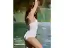 American Eagle Vestido Baño Jacquard Halter Blanco Small