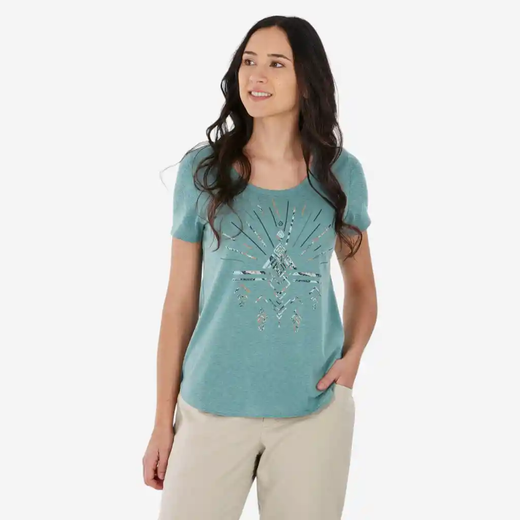 Camiseta de Senderismo Mujer - Nh500 Verde