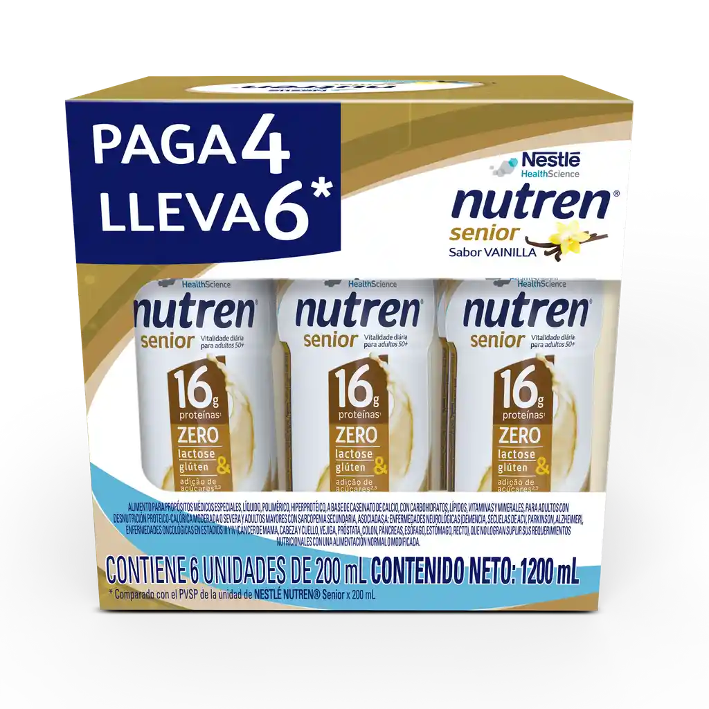 Complemento nutricional líquido NESTLÉ NUTREN Senior Vainilla paga 4 lleva 6 x 1200 mL