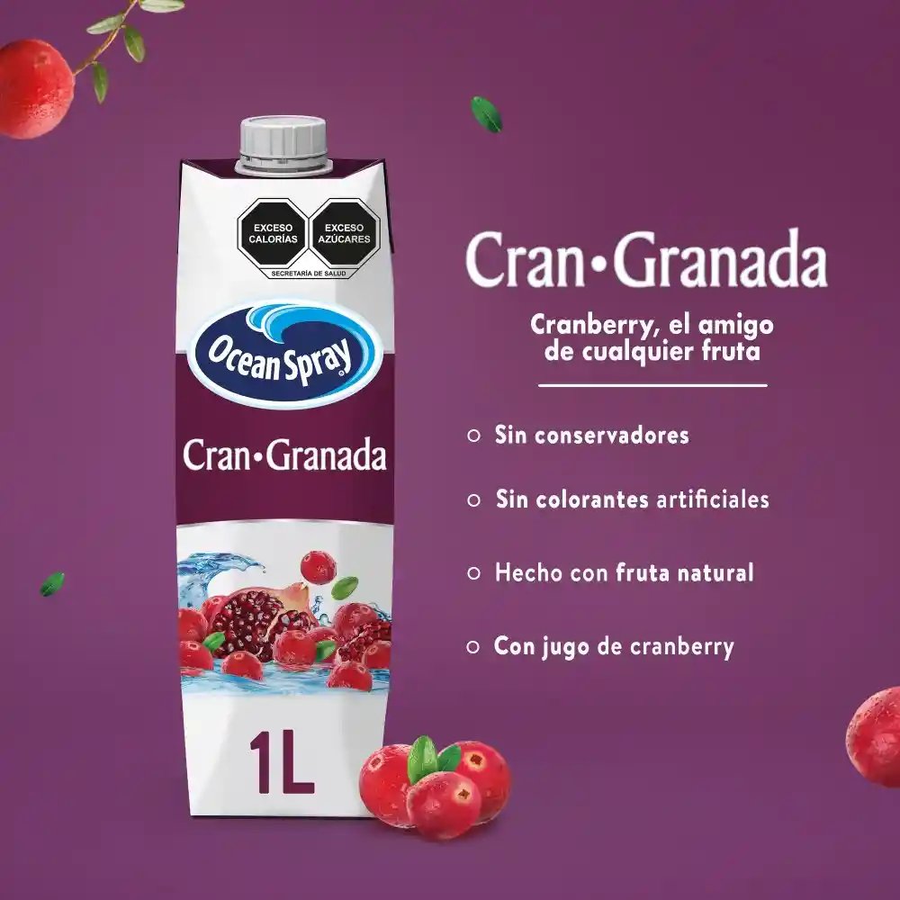 Ocean Spray Bebida de Arándano y Granada 1L