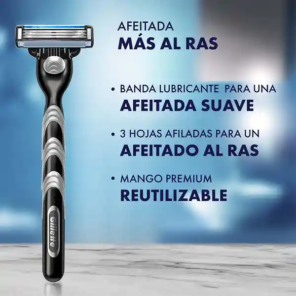 GILLETTE Mach 3 Cuchilla de Afeitar Máquina de Afeitar Hombre Reutilizable Afeitado al Ras Afeitadora para Hombre 1 Ud