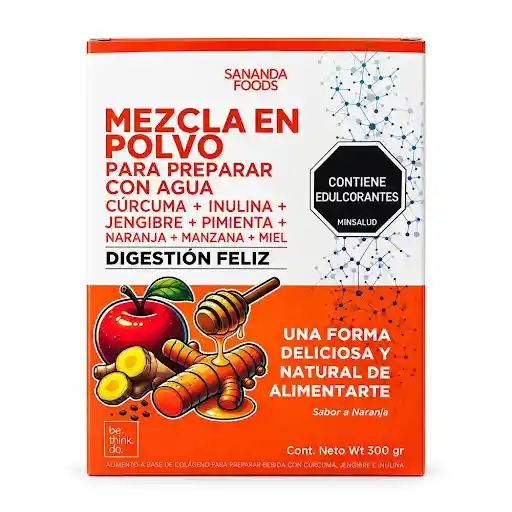 Alimento en Polvo Digestión Feliz Colágeno + Inulina + Cúrcuma Sabor Naranja Natural Caja