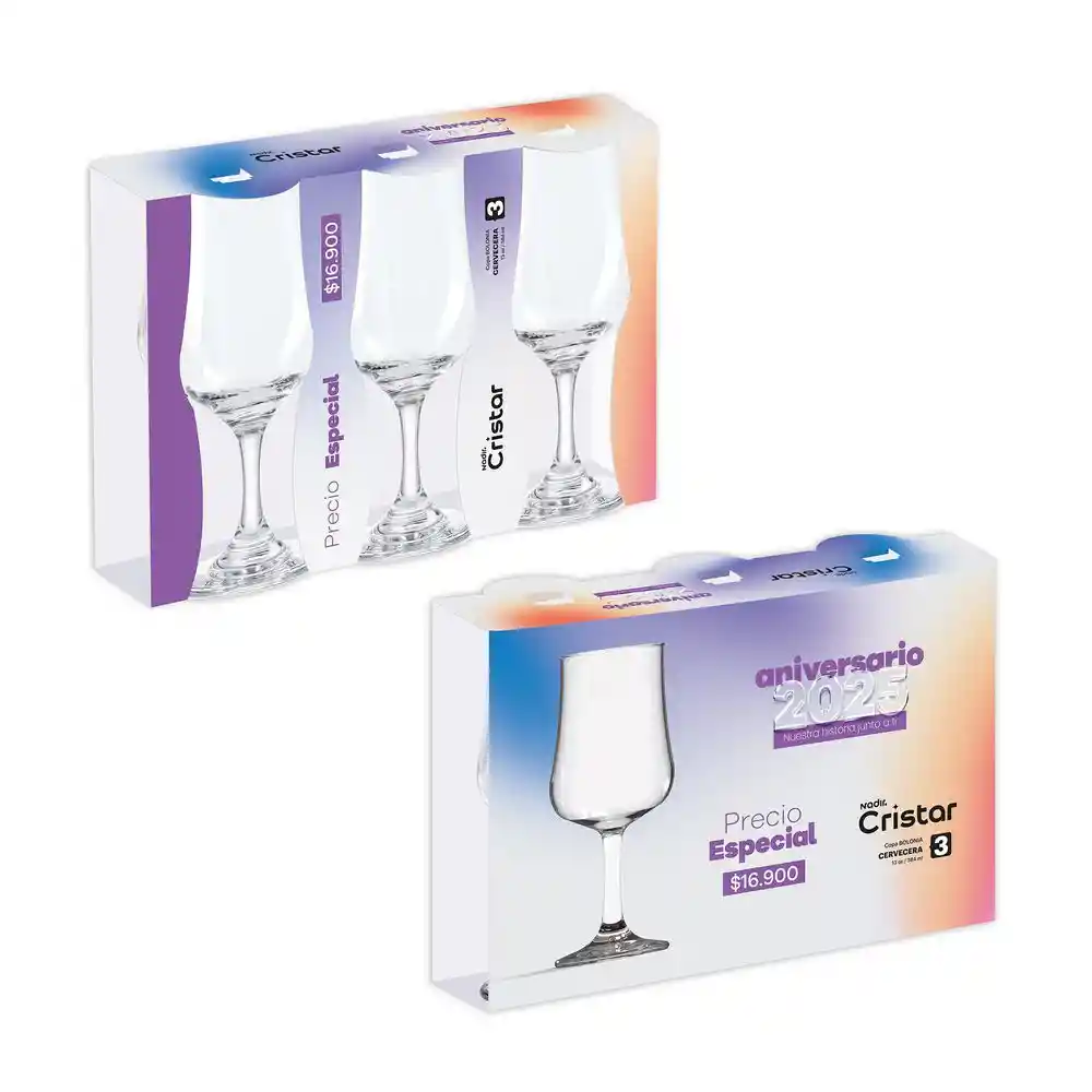 Set X 3 Copas Cerveza Bolonia Cristar 5496cl3aniv25