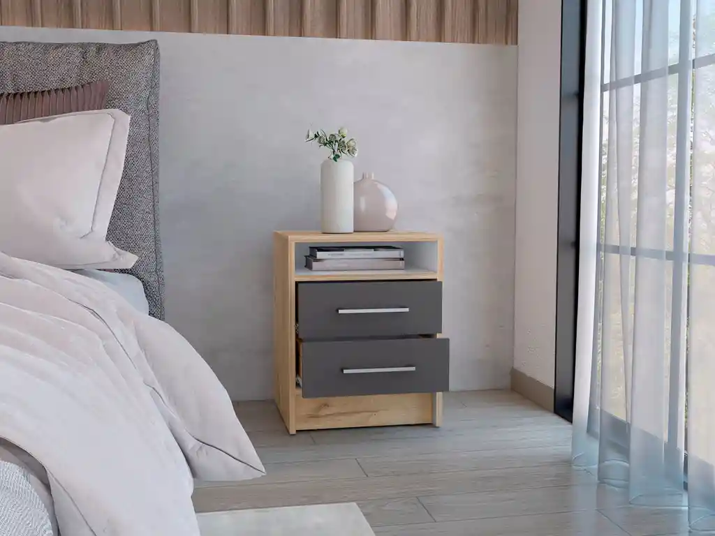 Mesa de Noche Eter 2 Cajones 50 X 40 Rta Duna Plomo