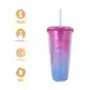 Vaso de Plástico Brillante Con Correa Rosa y Azul 680 mL Miniso