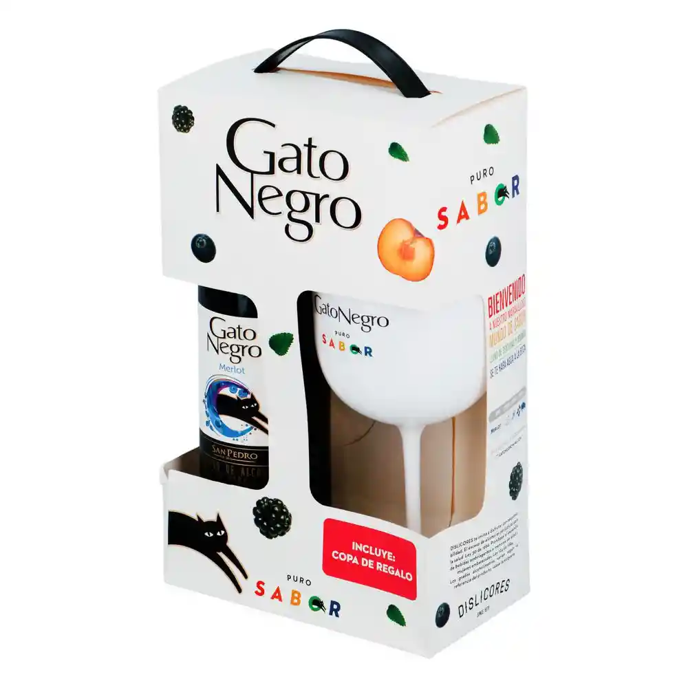 Gato Negro Vino Tinto Merlot y Copa Acrílica de Regalo