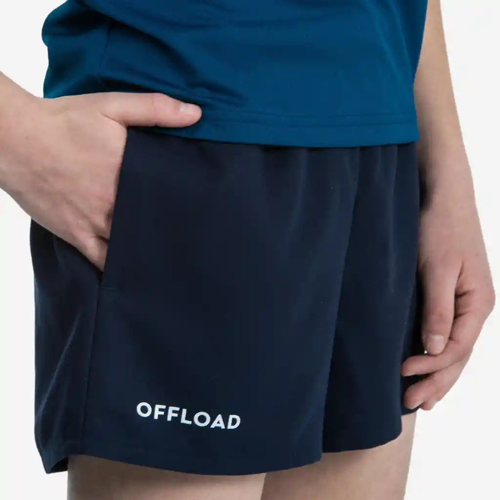 Pantaloneta de Rugby Con Bolsillos Para Niños Offload R100 Azul