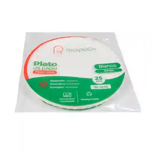 Real Pack Plato Papel Blanco Extra Grande 25 cm