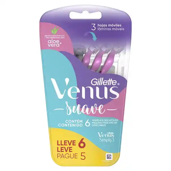 GILLETTE Venus Suave Cuchilla de Afeitar Mujer Depilación Coporal al Ras Máquina de Afeitar Mujer 6 Uds