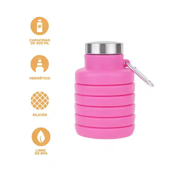 Botella de Silicona de Plegable Sólido Rosado 500 mL Miniso