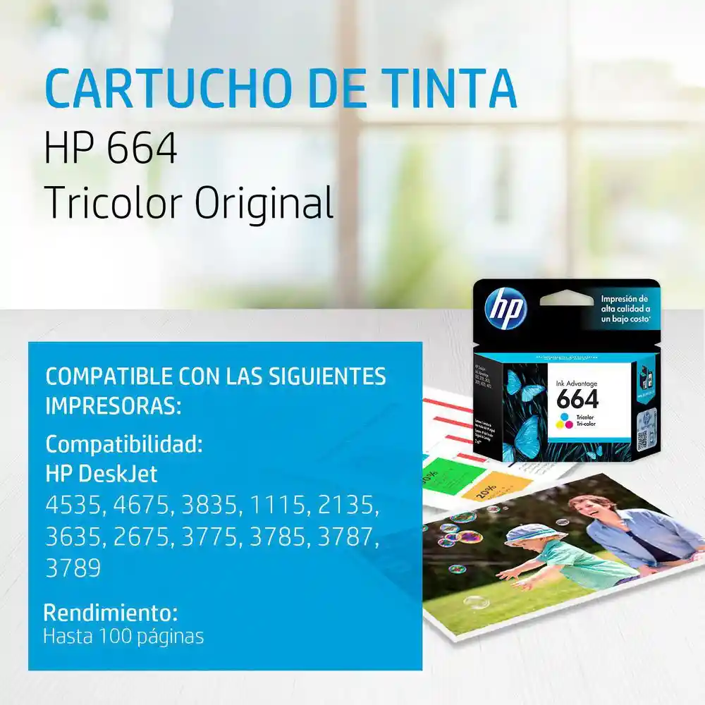 Hp Cartucho de Tinta Tricolor 664