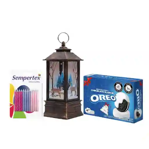 Combo Oreo Con Cobertura + Farol Pequeno Navidad + Vela Espiral