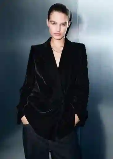 Blazer Americana Combi Negro Talla S Mujer Mango