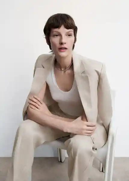 Blazer Americana Salmos Beige Talla M Mujer Mango