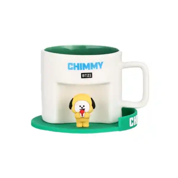 Bt21 Taza Cerámica Con Portavasos Chimmy Colección 450 mL