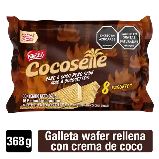 Galletas COCOSETTE Wafer rellenas con crema de coco 8 Unds x 368g