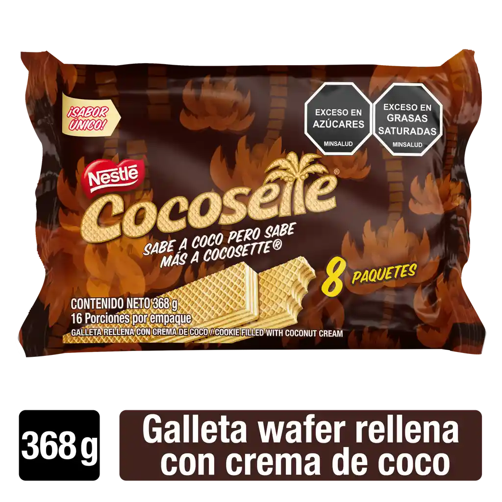 Galletas COCOSETTE Wafer rellenas con crema de coco 8 Unds x 368g