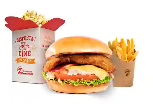 Combo Hamburguesa de Pollo +Papas +Crispetas de 80 Onz