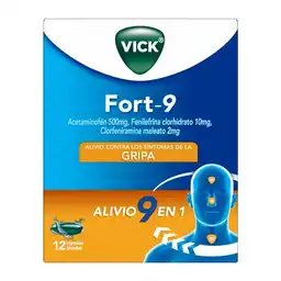 Vick Fort-9 multisintomas gripal con Acetaminofen Clorfeniramina y fenilefrina con 12 cápsulas