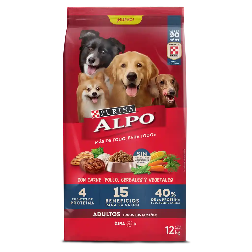 Comida para perros Alpo Adultos con carne,pollo,cereales y vegetales x 12kg