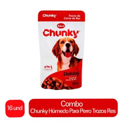 16 x Chunky Alimento Humedo Para Perro Tozos Res 100 g