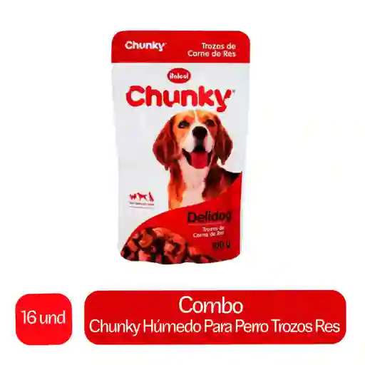 16 x Chunky Alimento Humedo Para Perro Tozos Res 100 g