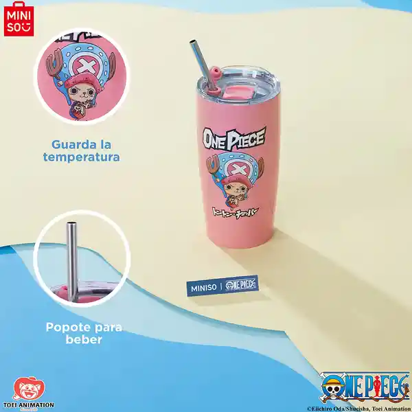 Vaso Acero Con Pitillo Rosa Serie Clásica One Piece Rosa Miniso