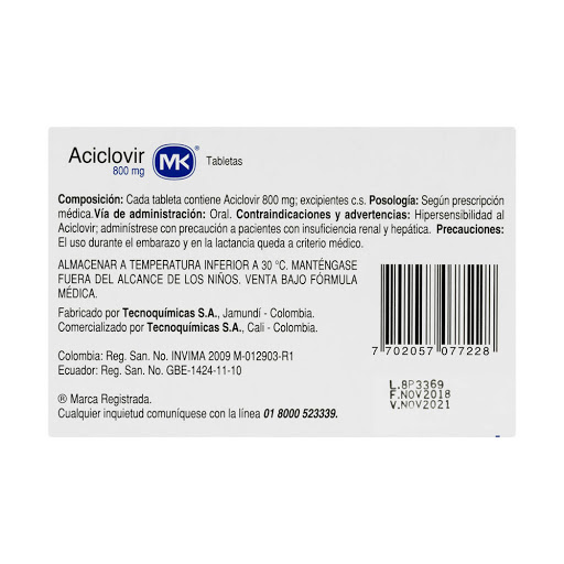 Comprar Aciclovir 800 Mg