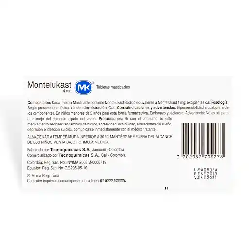 Mk Montelukast Tabletas (4 mg)