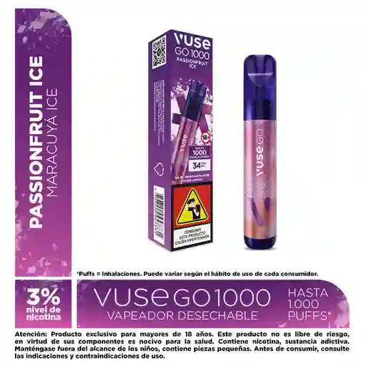 Vapeador Vuse Go 1000 Passionfruit Ice (1 Und)