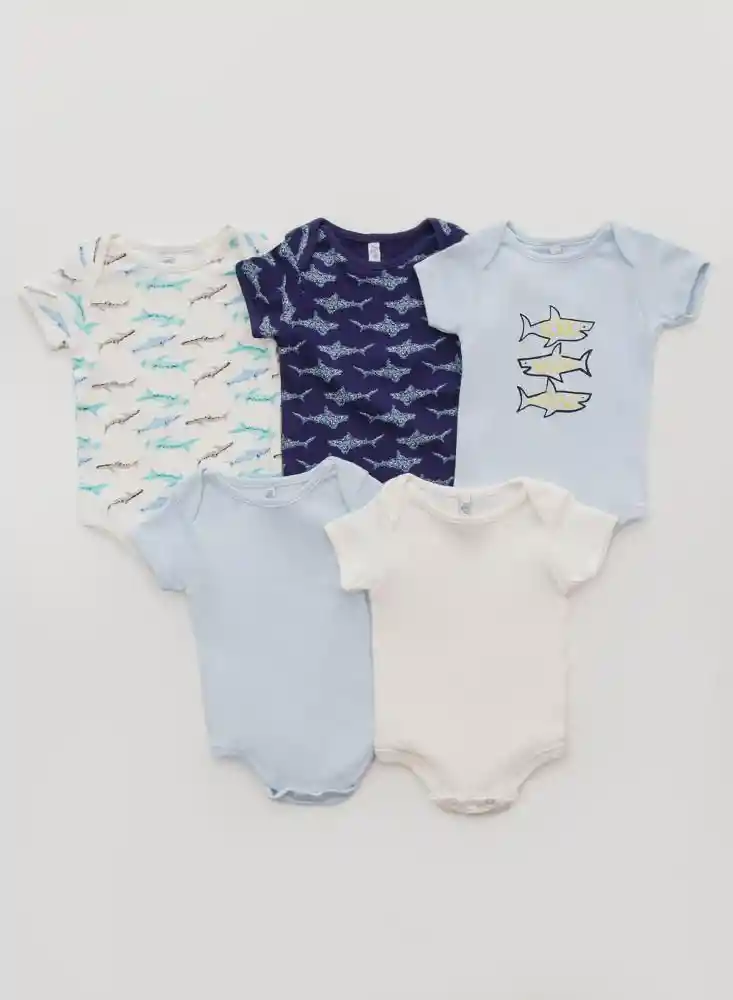 Body Manga Corta Nino X 5 6/9 Meses-azul Clar