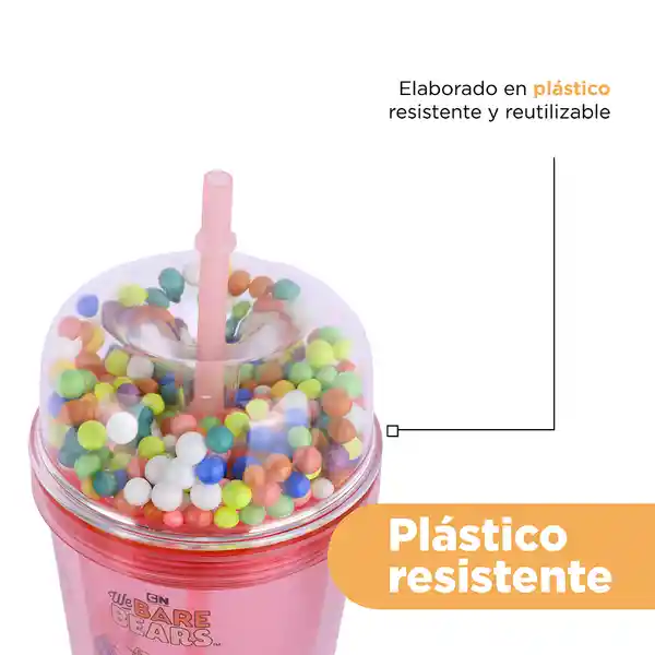 Vaso de Plástico Oso Polar Con Pitillo Rosa Miniso