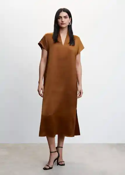 Vestido Cristal-A Marrón Talla L Mujer Mango