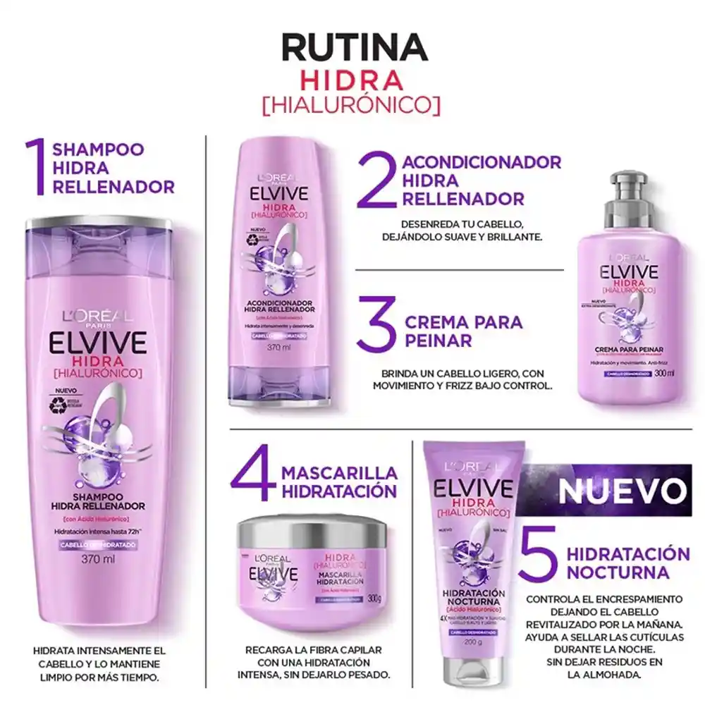 Shampoo Elvive Loreal Paris Hidra Hialurónico 370 ml