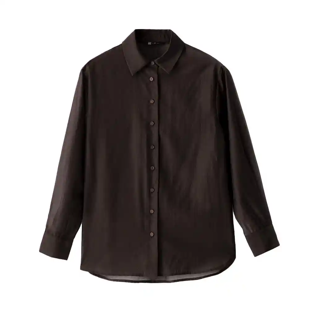 Camisa Manga Larga Oversized Largo Asimétrico Femenino Lotam Gef Talla S