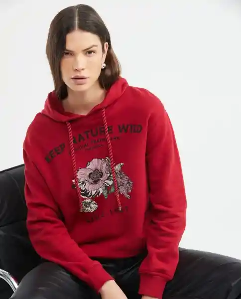 Buzo Hoodie Botanical Gra Rojo Chili Oscuro Talla S Mujer Chevignon