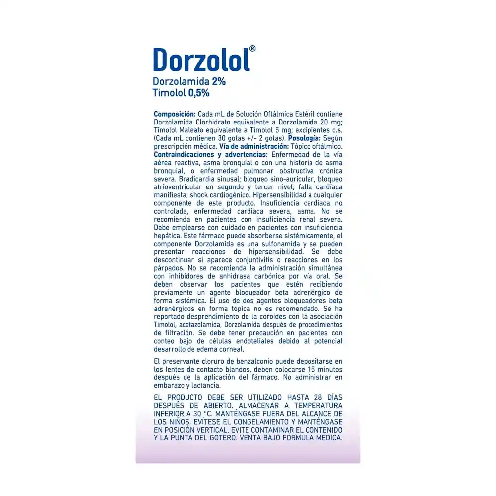 Dorzolol Solución Oftálmica Estéril (2 % / 0.5 %)