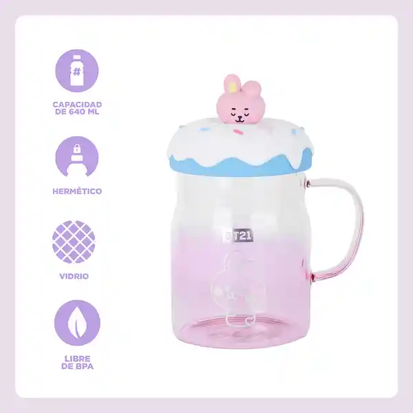 Taza Con Tapa y Baby Cooky Bt21 Miniso
